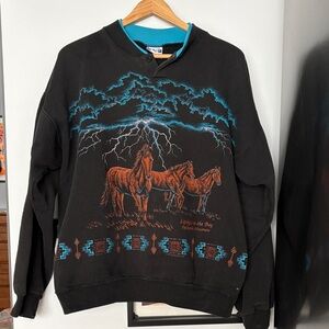 Men's Black and Blue Western Graphic Crewneck Sweater